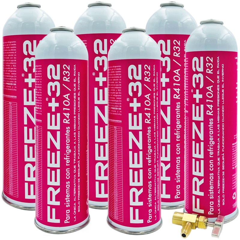 Pack 6 botellas gas refrigerante ecol gico FREEZE 32 R410A R32 llave de servicio